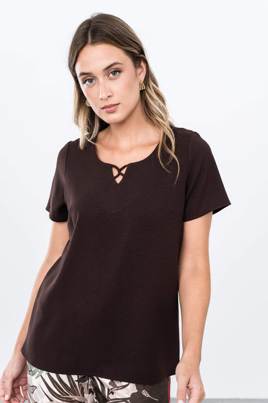 BLUSA DETALLE CRUZADO MARRON