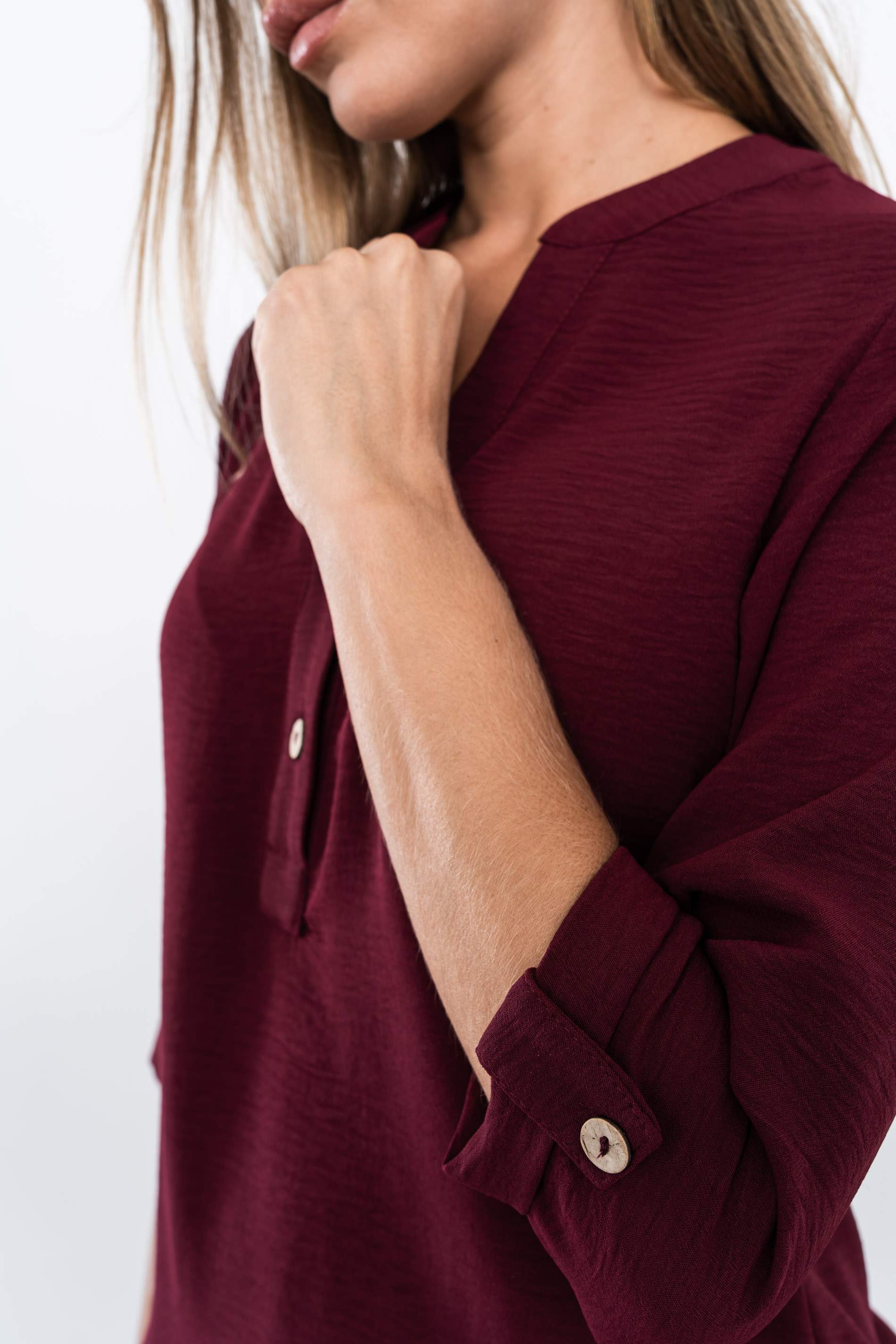 BLUSA BOTONES MANGA FRANCESA GRANATE - Imagen 4