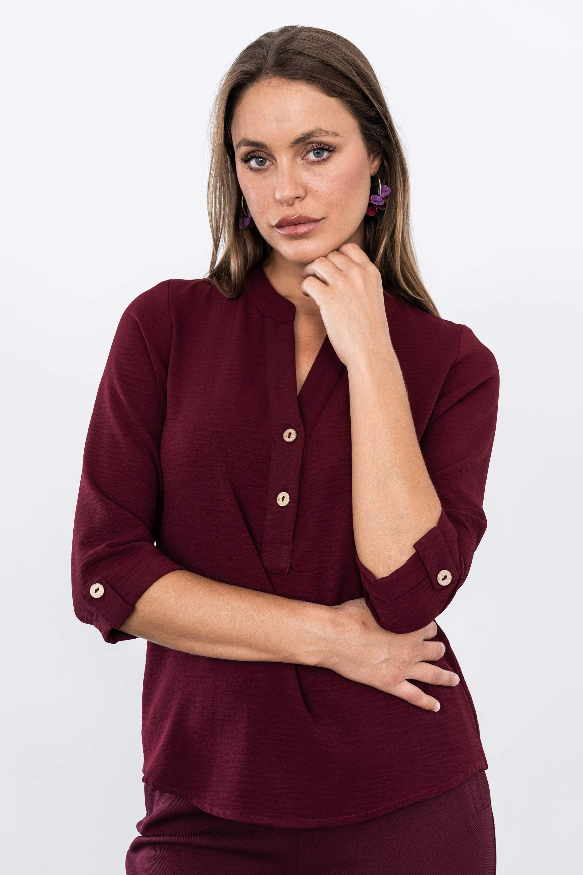 BLUSA BOTONES MANGA FRANCESA GRANATE - Imagen 7